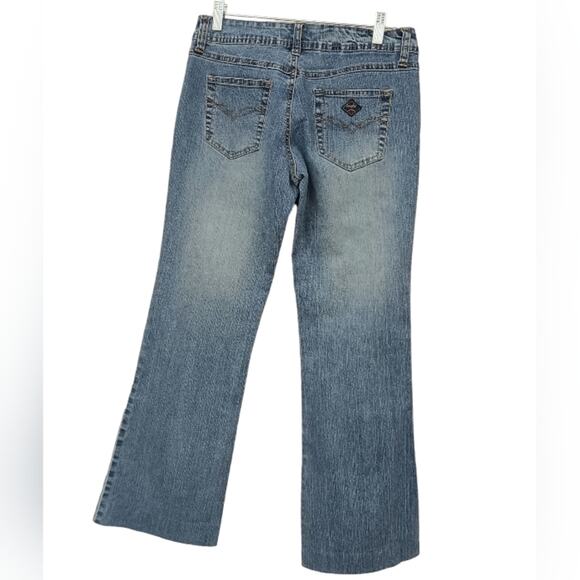 Vntg Angels Jeans Womens JR Sz 7 Blue Flare Crystals Embellished Boho Glam Gypsy - Picture 5 of 16